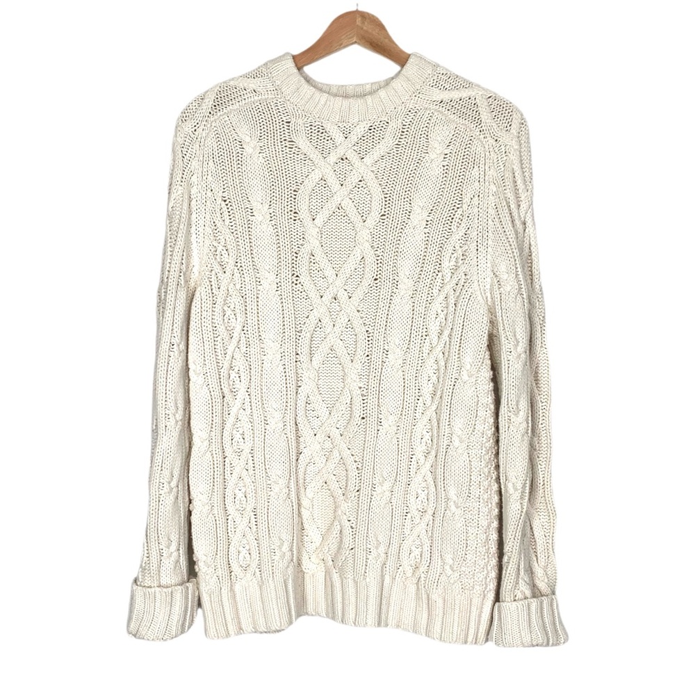 Lands' End Ivory Cable Knit Crewneck Sweater